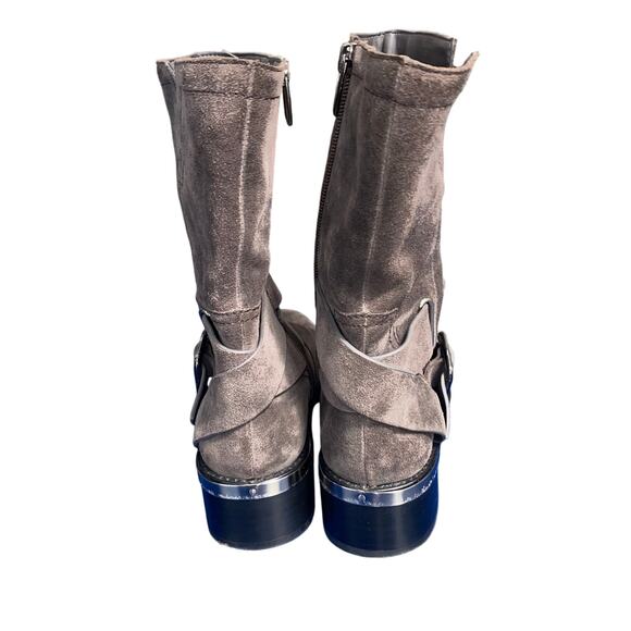 Vince Camuto Suede Moto Biker Boots Women’s 6M Gray Buckle Strap Block Heel - Picture 5 of 10